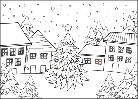 Christmas village coloring page free printable coloring pages