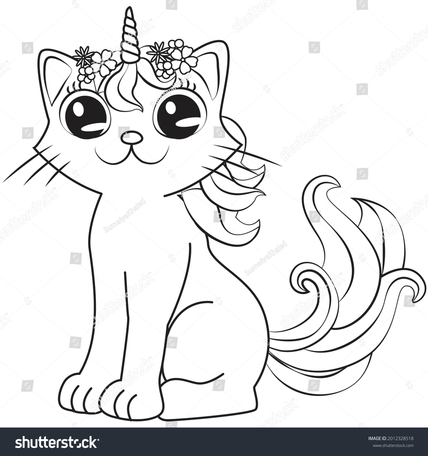 Hakuun hd caticorn coloring pages children kids liittyvã vektorikuva rojaltivapaa