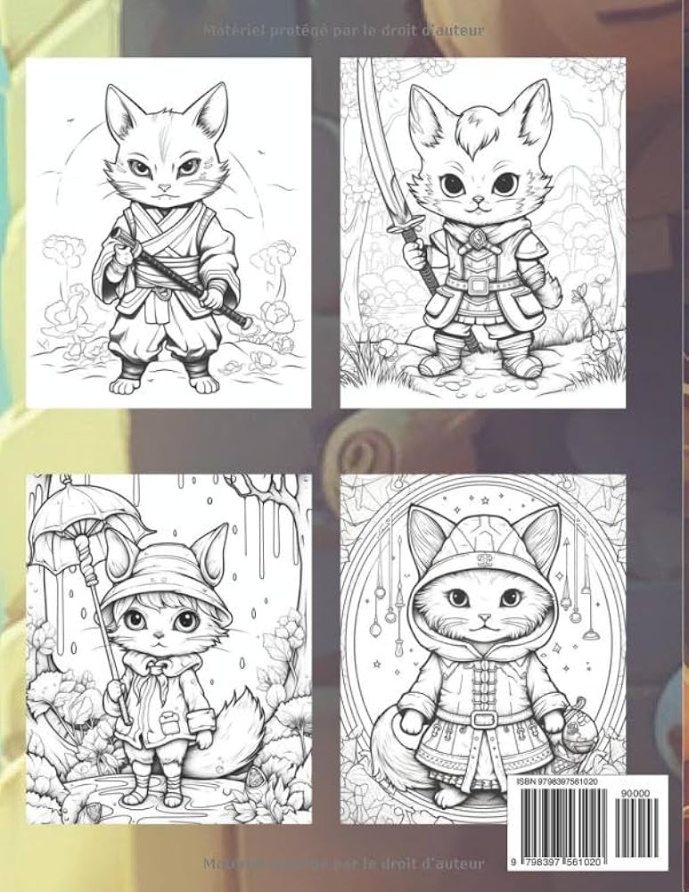 Kawaii adventurers cat coloring book adventuring drawings for children teenagers cute chibi cat coloring pages for adults teens kids girls boys and cat lovers french edition griffin