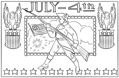 July th vintage postcard coloring page free printable coloring pages