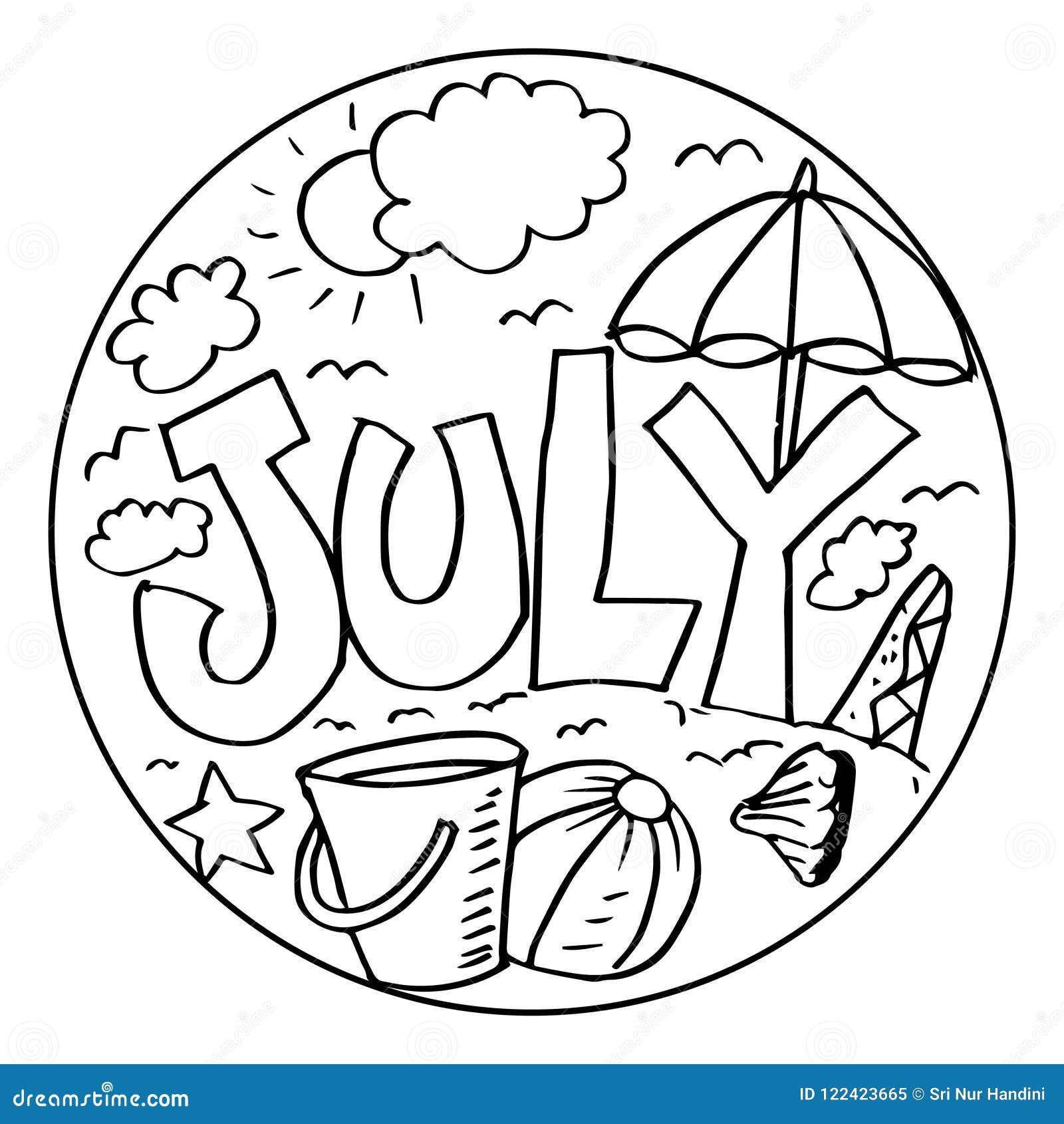 July coloring pages for kids stock illustration