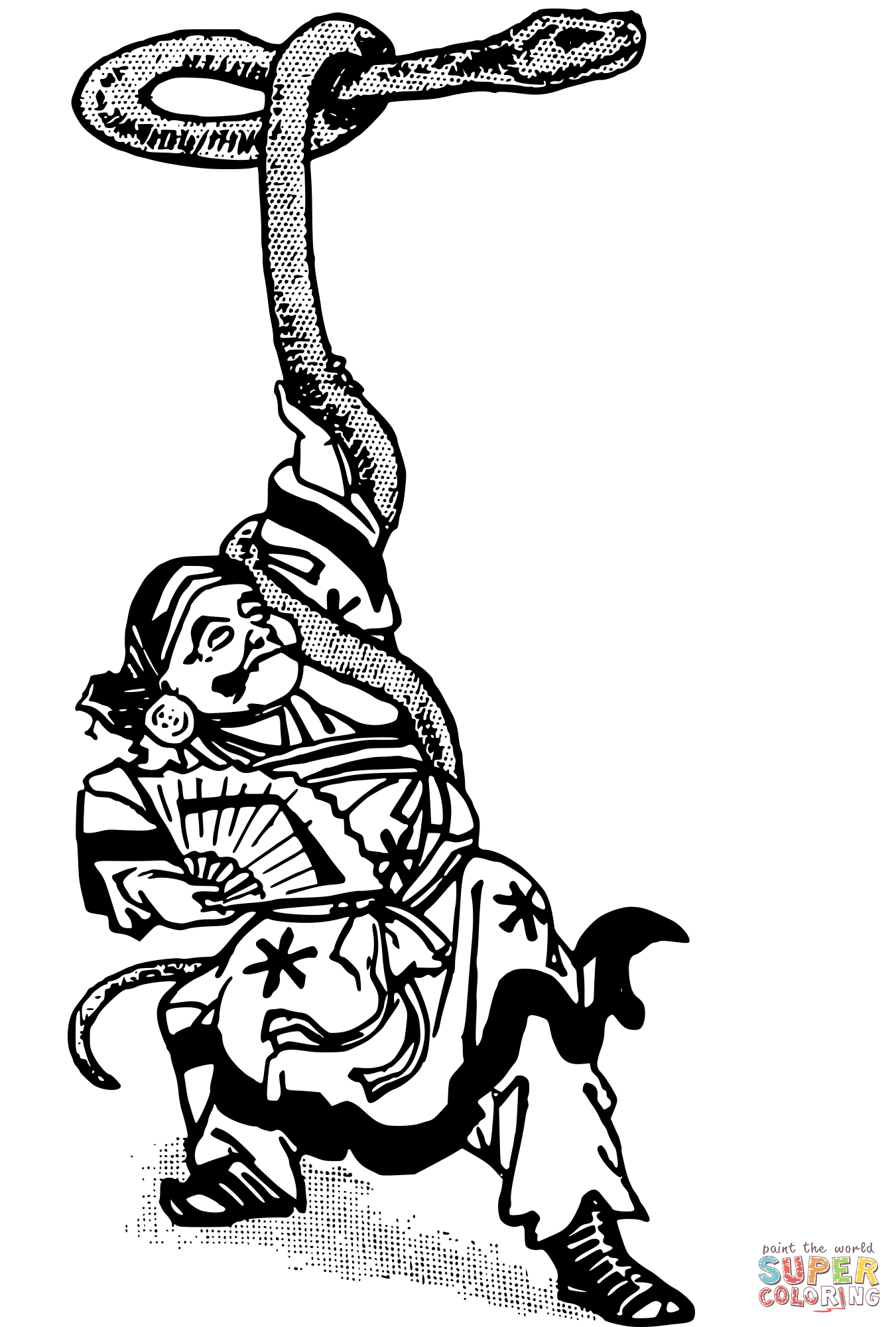 Vintage asian man and snake coloring page free printable coloring pages