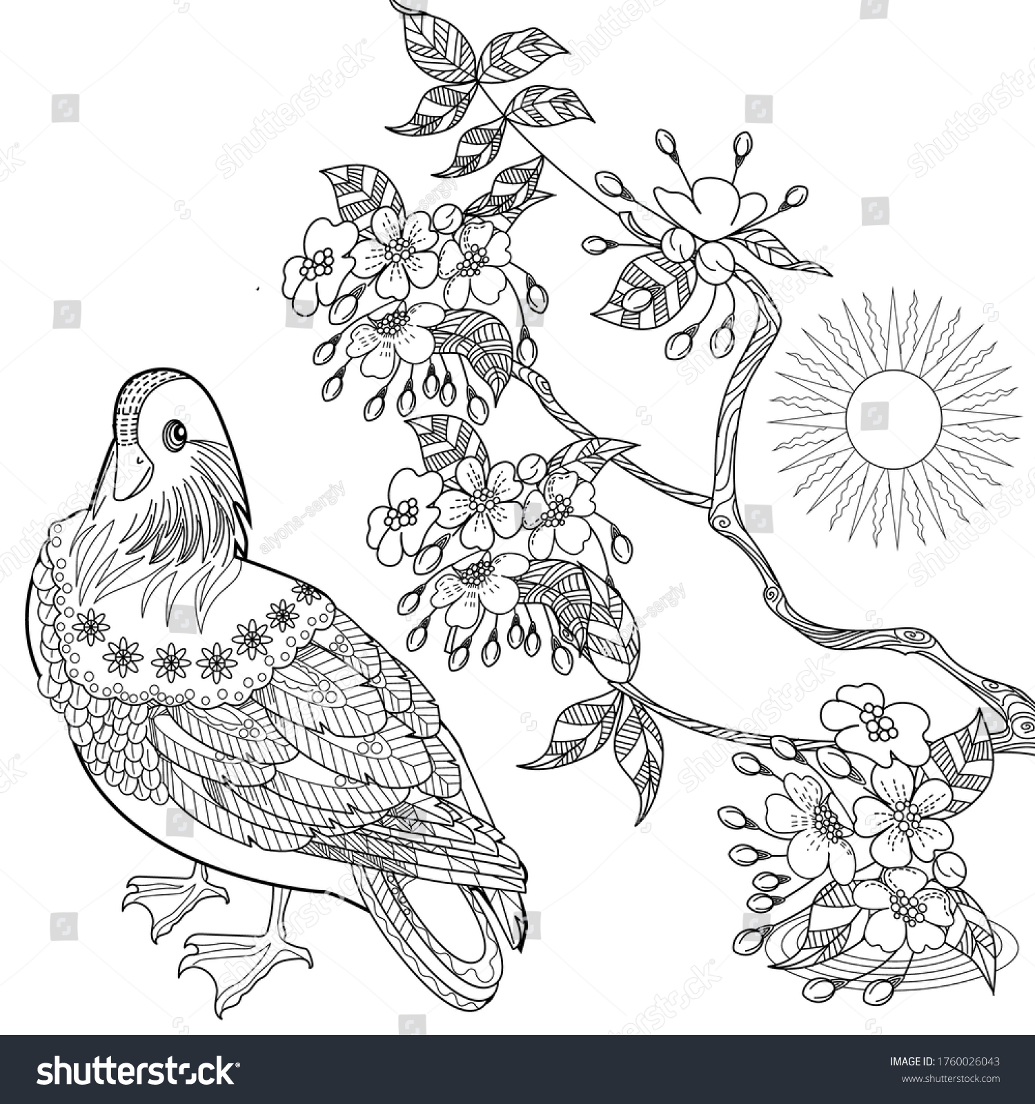 Art therapy coloring page birds hand stock vector royalty free