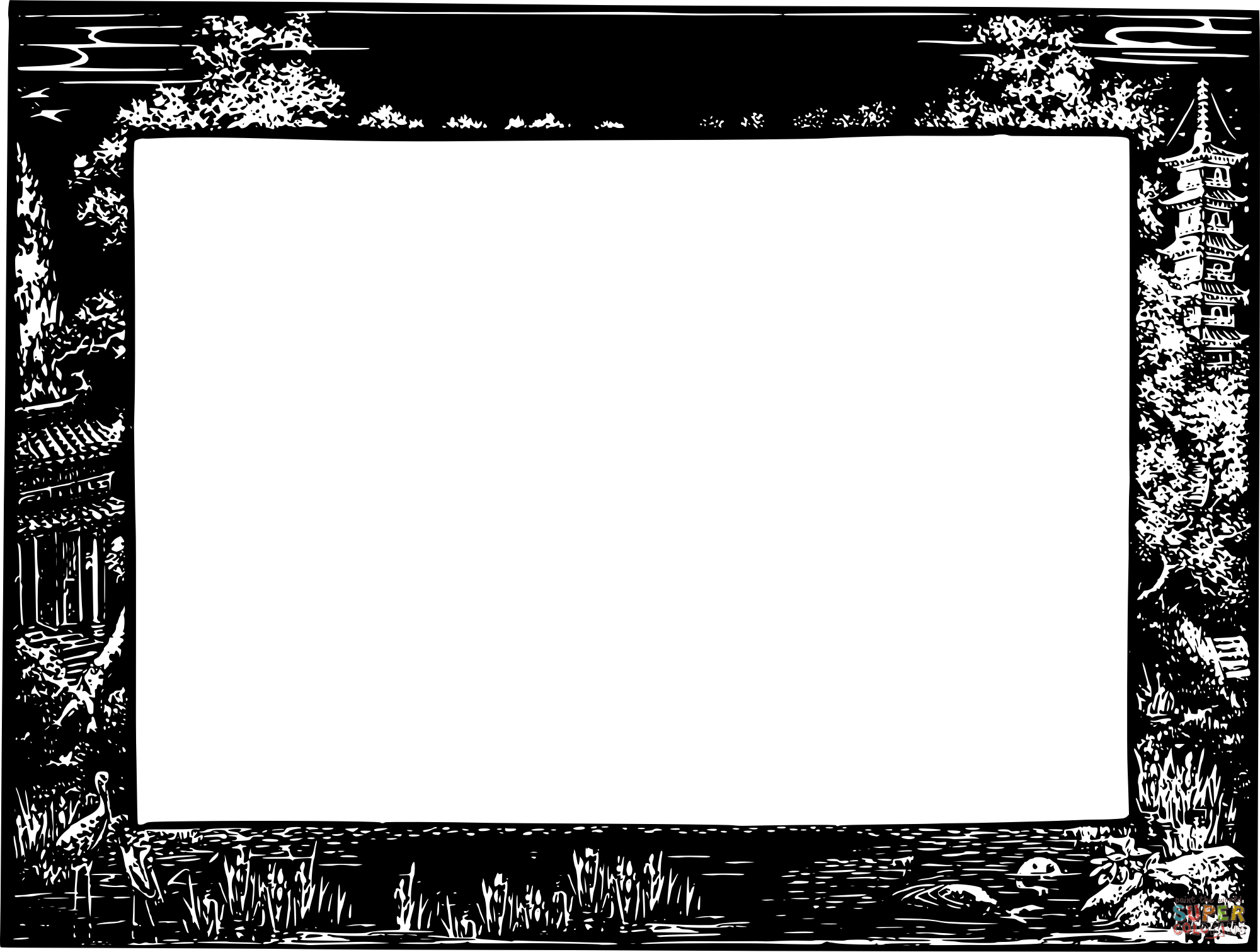 Vintage stereotypical asian frame coloring page free printable coloring pages