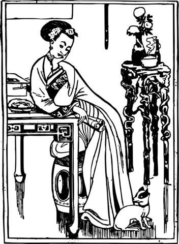 Vintage classical asian lady coloring page free printable coloring pages