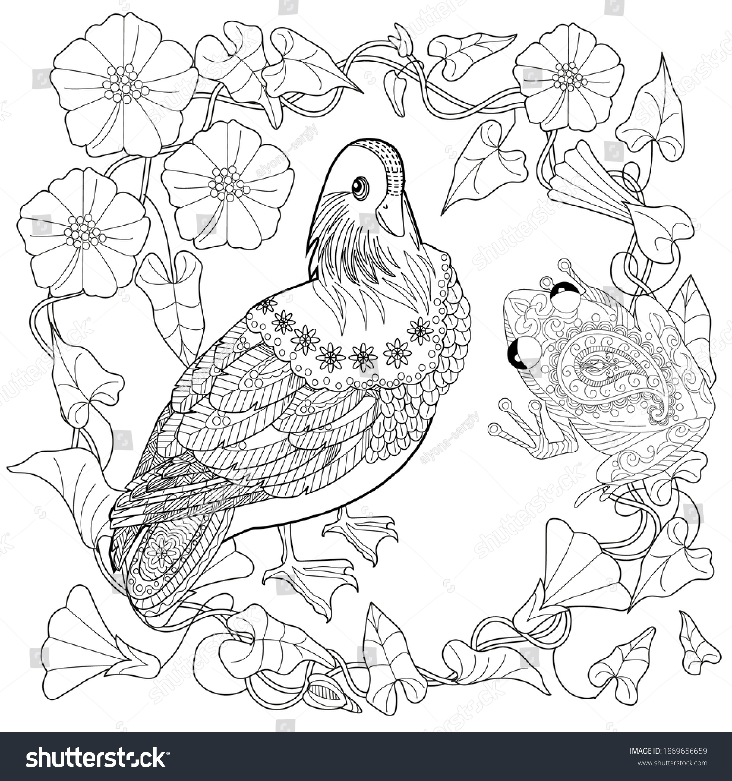 Art therapy coloring page birds hand stock vector royalty free