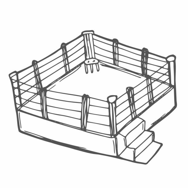 Doodle style vector illustration of a boxing ring on white background stock illustration
