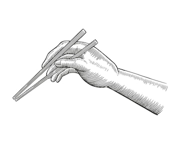 Premium vector a male hand holding an antique traditional japanese chopsticks vintage vector engraving style