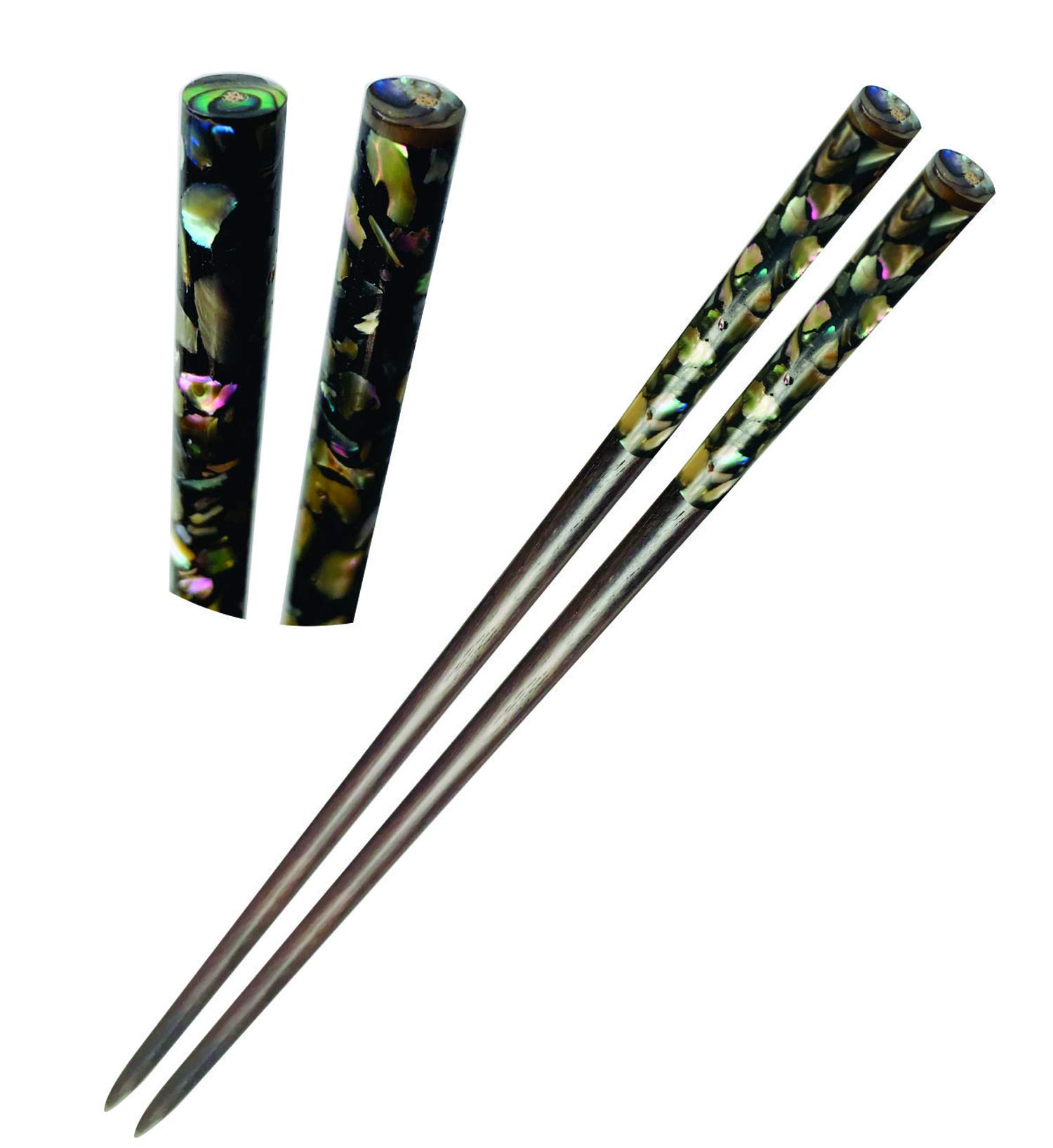 Wooden hair chopsticks the head of top inlay with mother of pearl by hand unique decorative wooden hair sticks vintage hair chopsticks for women natural color black and gray style