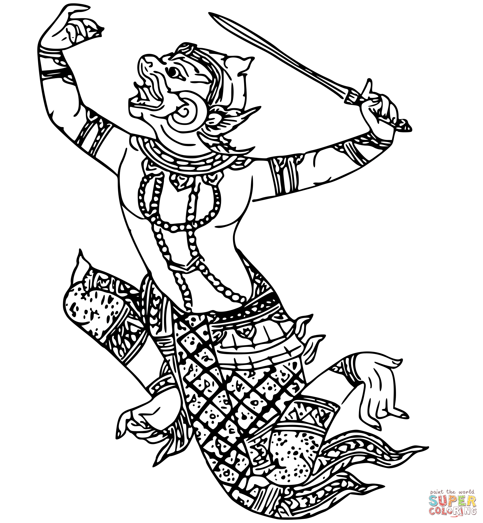 Vintage hanuman coloring page free printable coloring pages