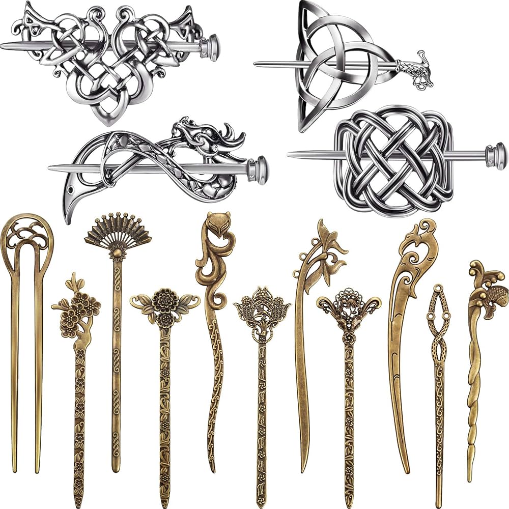 Pieces retro silver celtic hair slide hairpins and pieces vintage bronze hair sticks hair chopstick vintage hair sticks celtic knot viking jewelry hair slide pin hair accessories for