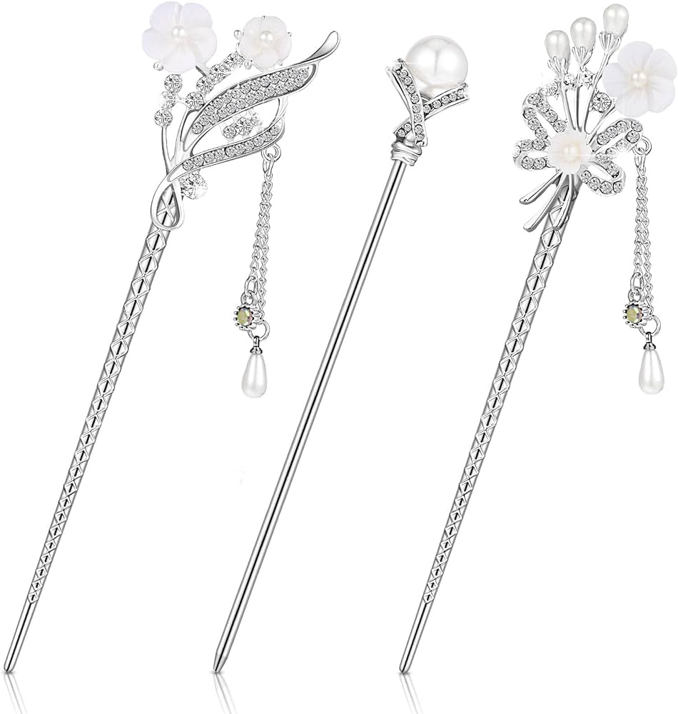 Pieces chinese hair stick japanese hairpin hair chopsticks for women pearl rhinestone flower hair accessories vintage tassel handmade chignon jewelry for girls traditional style beauty personal care