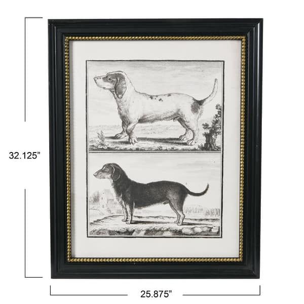 Vintage reproduction dog print with wood frame