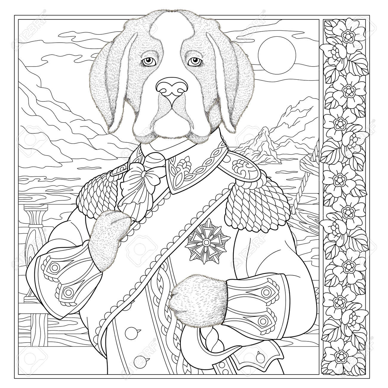 Fantasy fairy tale dog man vintage coloring book page for adults royalty free svg cliparts vectors and stock illustration image