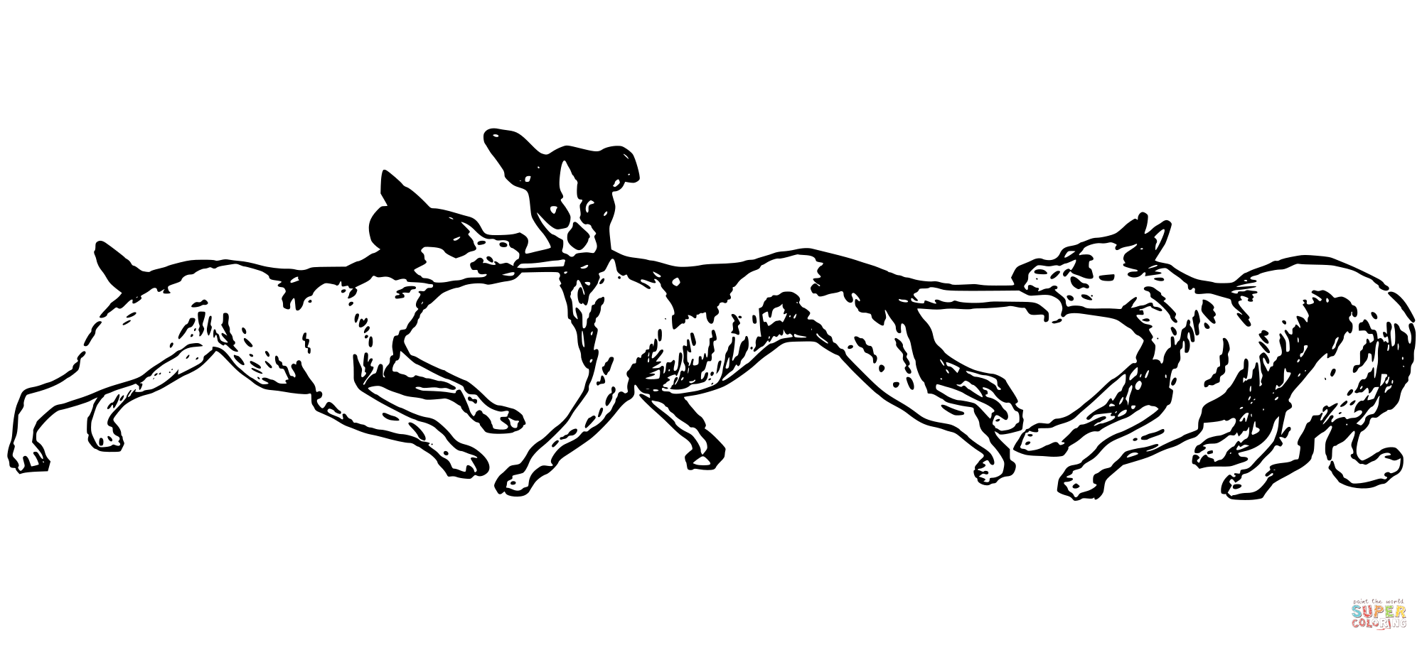 Vintage three dogs coloring page free printable coloring pages