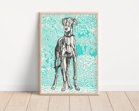 Greyhound printable vintage art vintage color lithograph dog graphic art wall art digital download