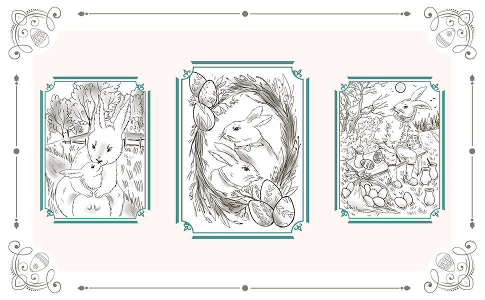 Happy vintage easter nostalgic classical easter coloring book for adults and kids with grayscale large stress