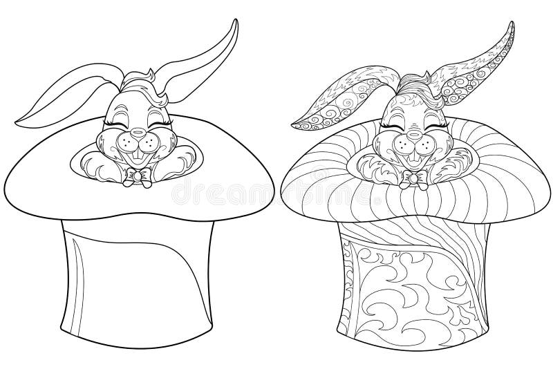 Coloring page rabbit hand drawn vintage doodle bunny illustration for easter stock illustration