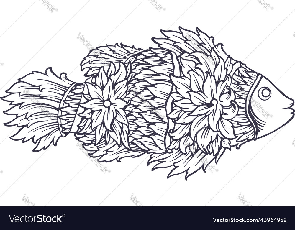 Vintage elegant ornament fish monochrome vector image