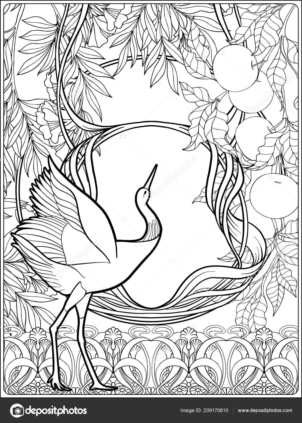 Poster with decorative flowers and carp fish in art nouveau style page for the adult coloring book stock vector by elenabesedina