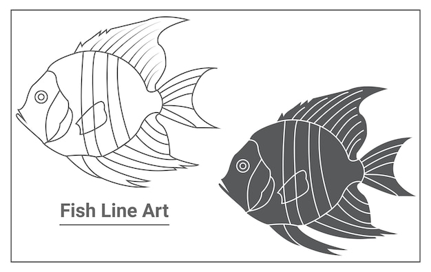 Premium vector fish line art for coloring book tshirt design logo design hand drawing vintage engraving
