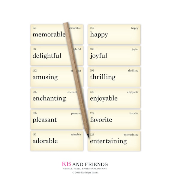 Vintage vocabulary digital flash cards adjectives two