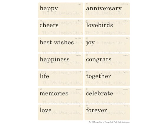 Buy anniversary words flashcards vintage retro style printable online in india