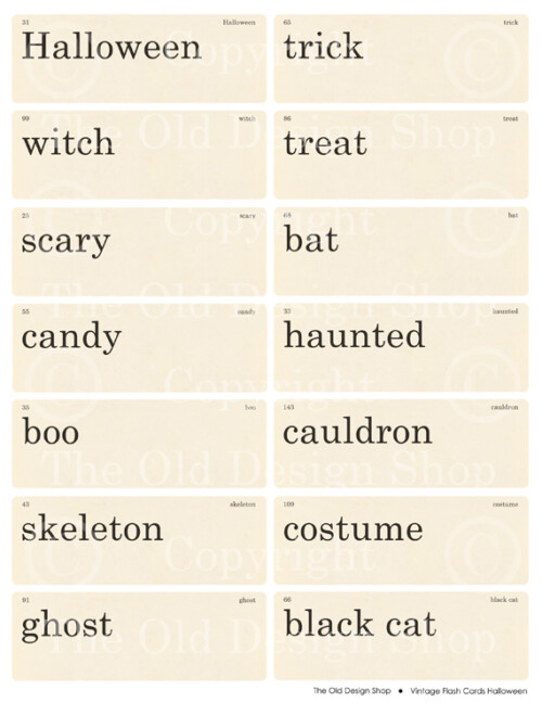 New digital collage sheet vintage halloween flashcards