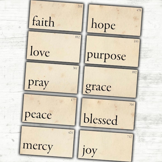 Vintage christian printable flash cards sheet for junk journals scrapbooks paper crafts