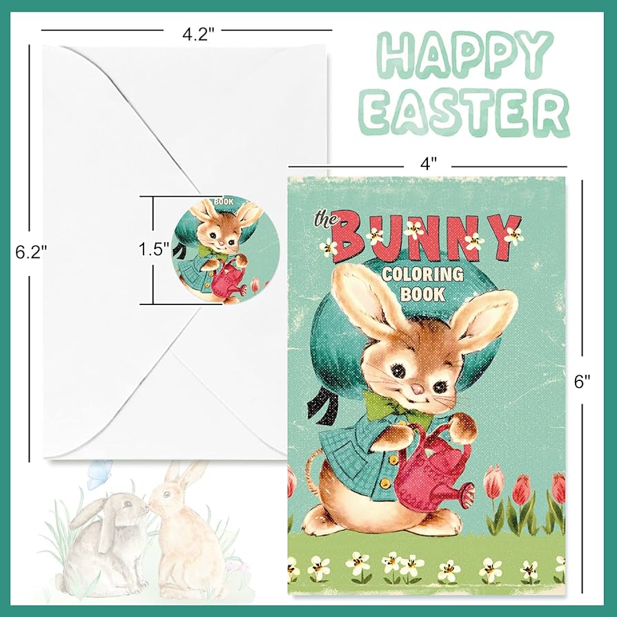 Anydesign vintage easter cards packs retro cartoon bunny greeting cards assorted blank note cards with envelopes stickers for spring easter classroom home office business x inch office products