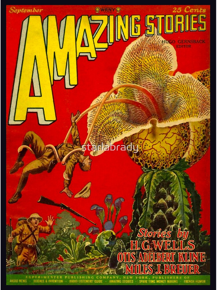 Amazing stories vintage ic book h g wells man eating plant venus fly trap sticker for sale by starlabrady