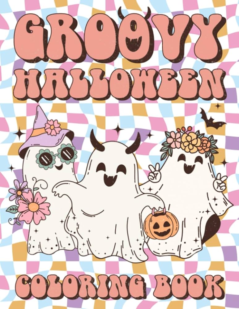 Groovy halloween coloring book vintage spooky coloring pages featuring iconic retro old