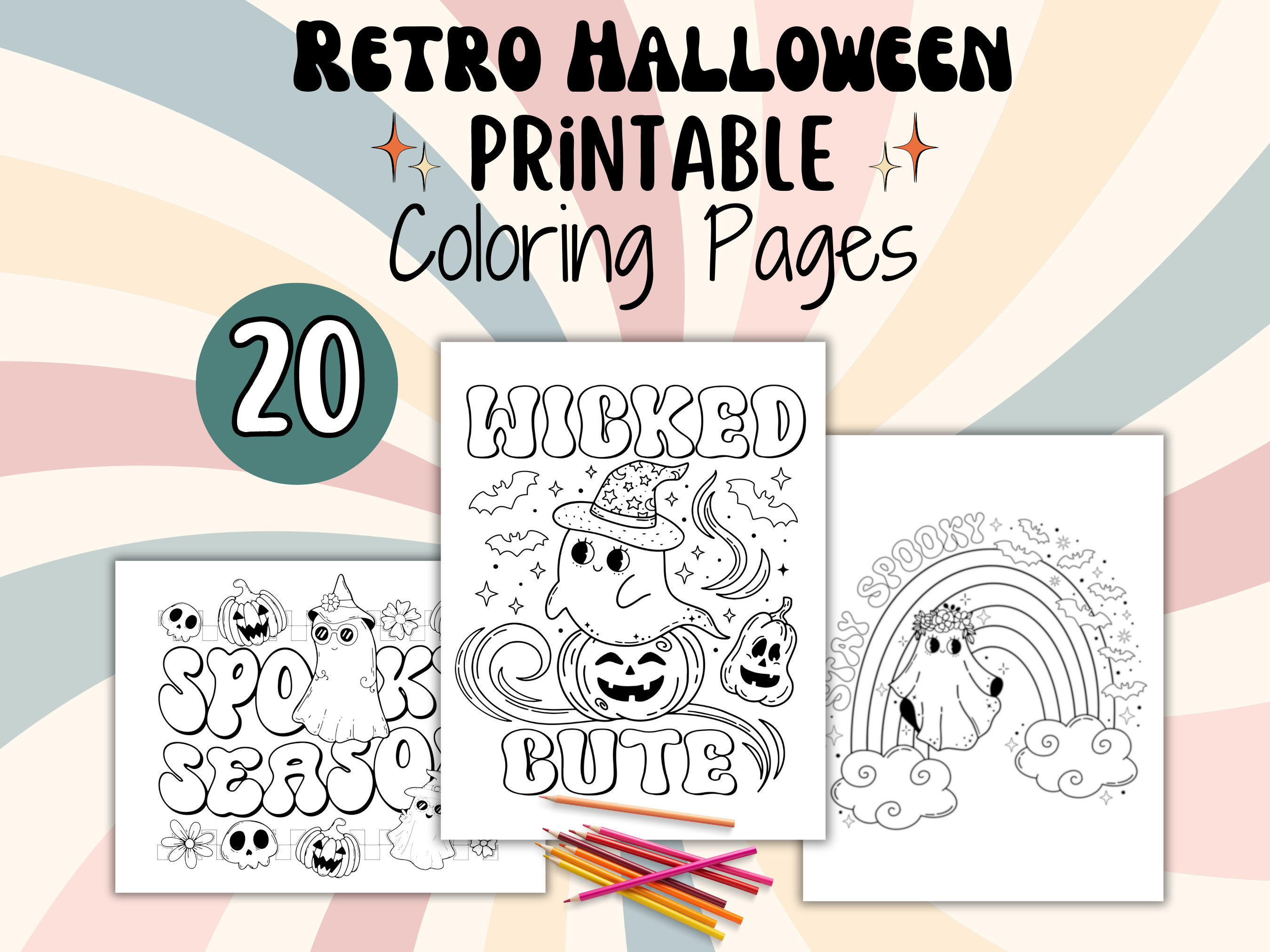 Retro halloween coloring pages printable pages perfect for adults teens kids
