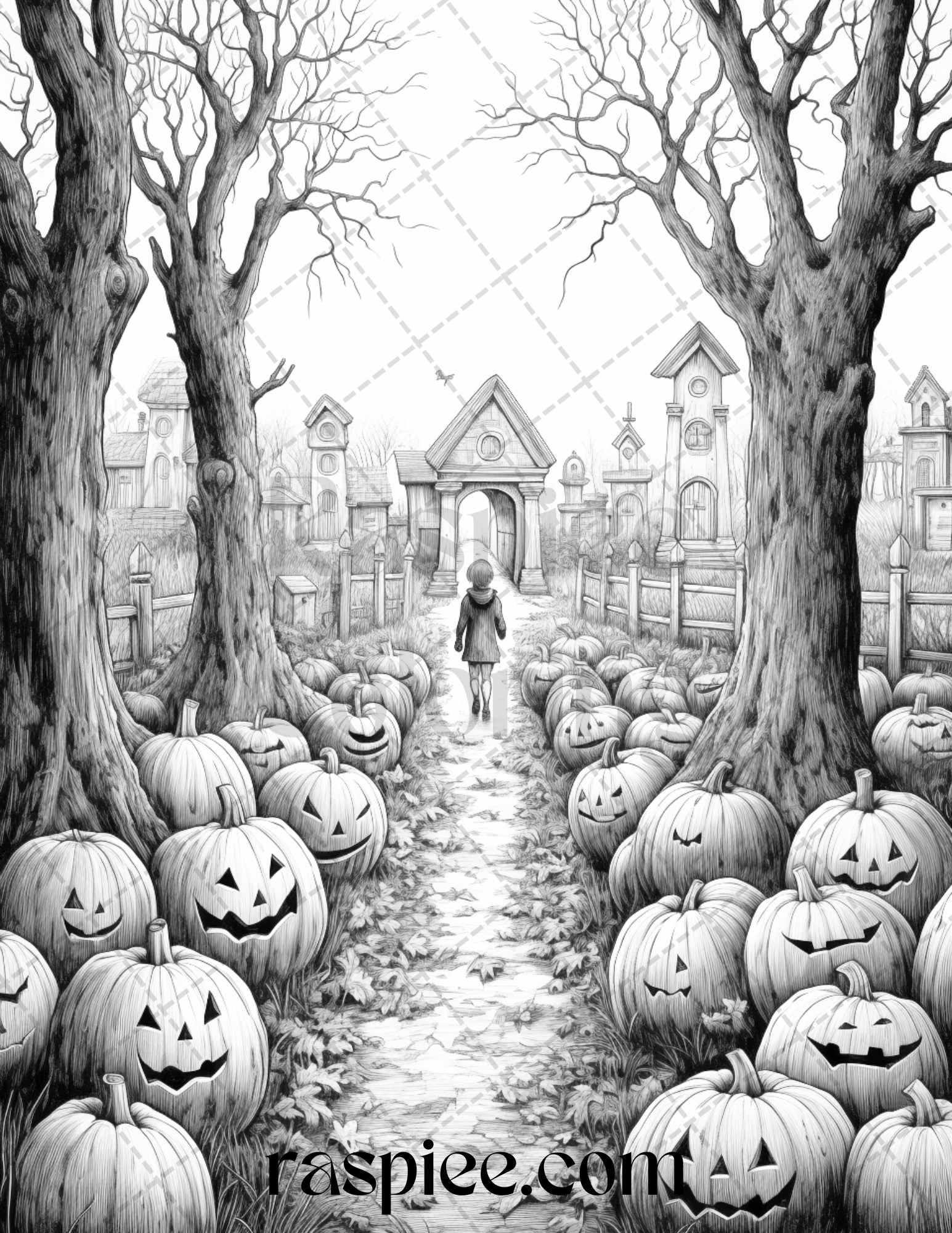 Vintage halloween trick or treat grayscale coloring pages printable â coloring