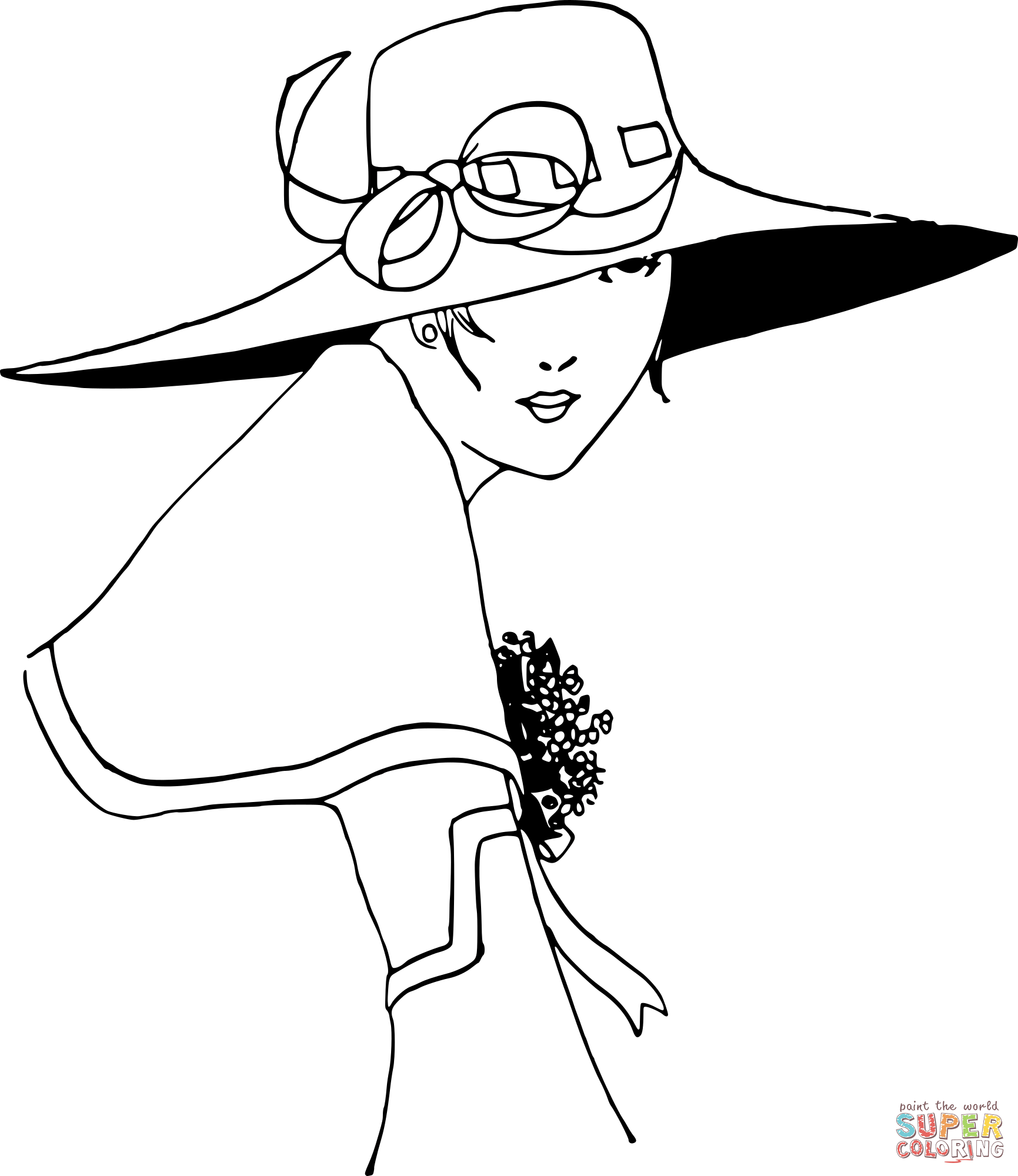 Vintage lady in a hat coloring page free printable coloring pages