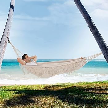 Sxseagle hammock hanging swing double max lbs macrame for indoor outdoor patio yard garden beige patio lawn garden