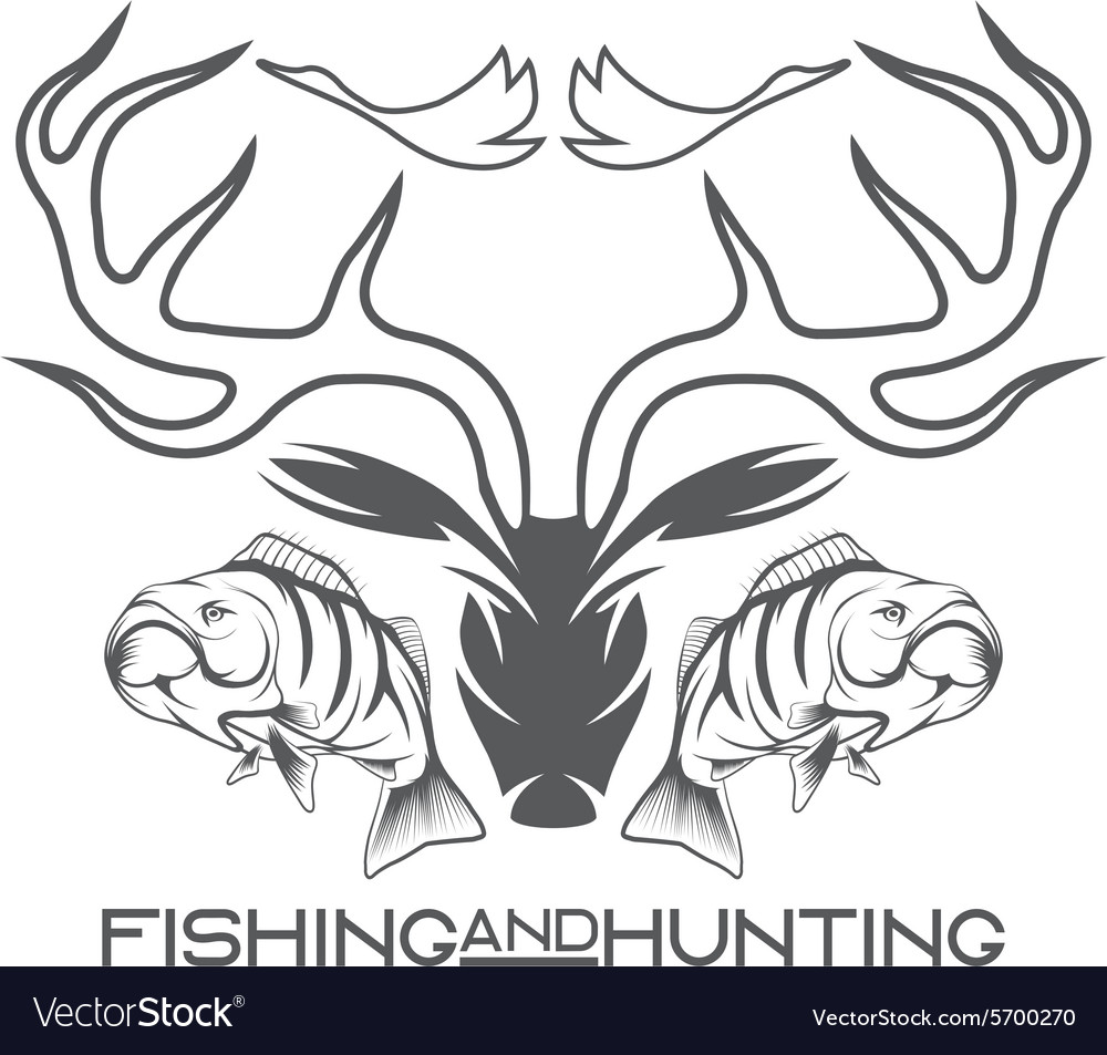 Hunting and fishing vintage emblem design template
