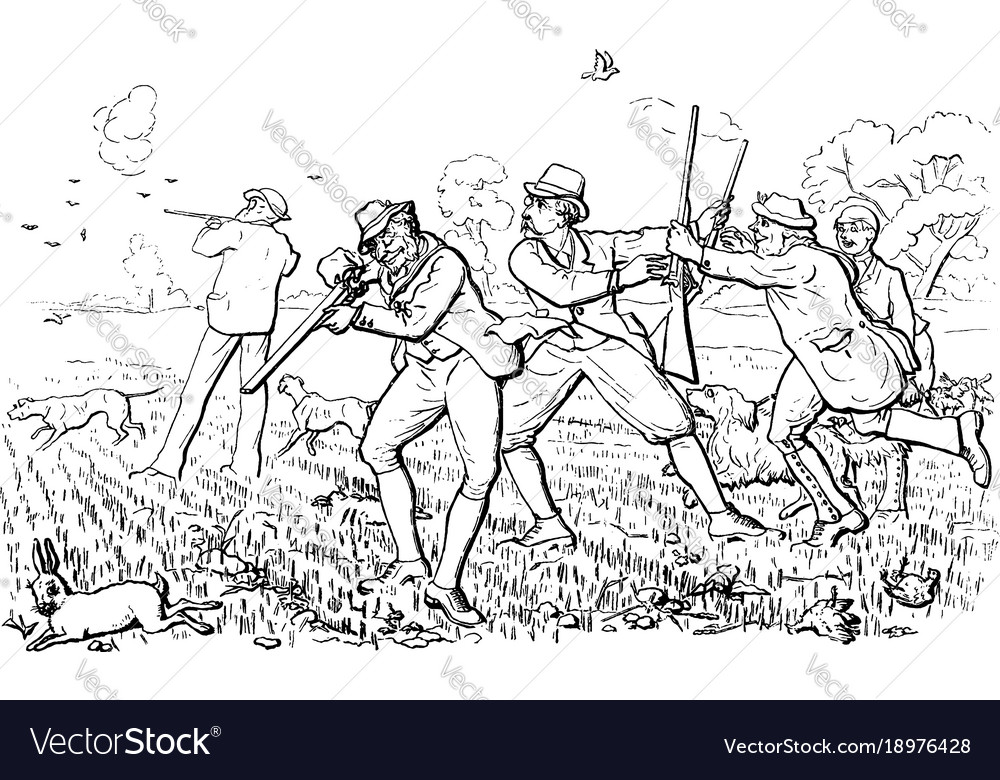 Group of men hunting vintage royalty free vector image
