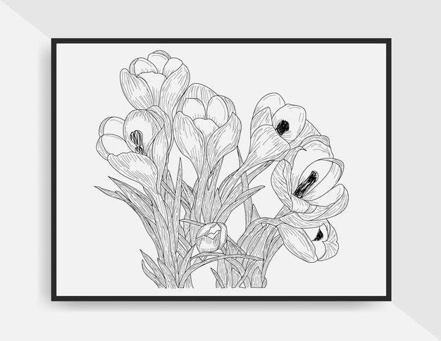 Premium vector vintage beautiful illustration line art hand drawn of flower for coloring page