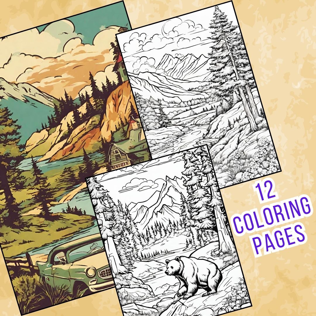 Adorable vintage landscape coloring pages
