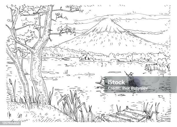 Coloring book landscape stock illustration