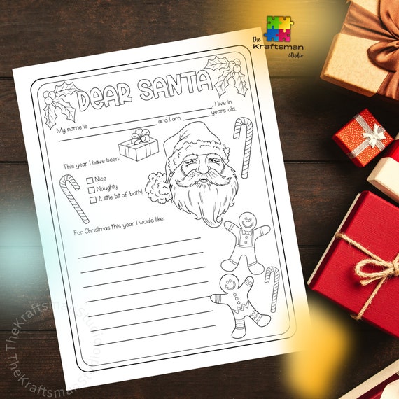 Letter to santa coloring page printable dear santa letter christmas wish list christmas coloring santa and gingerbread man