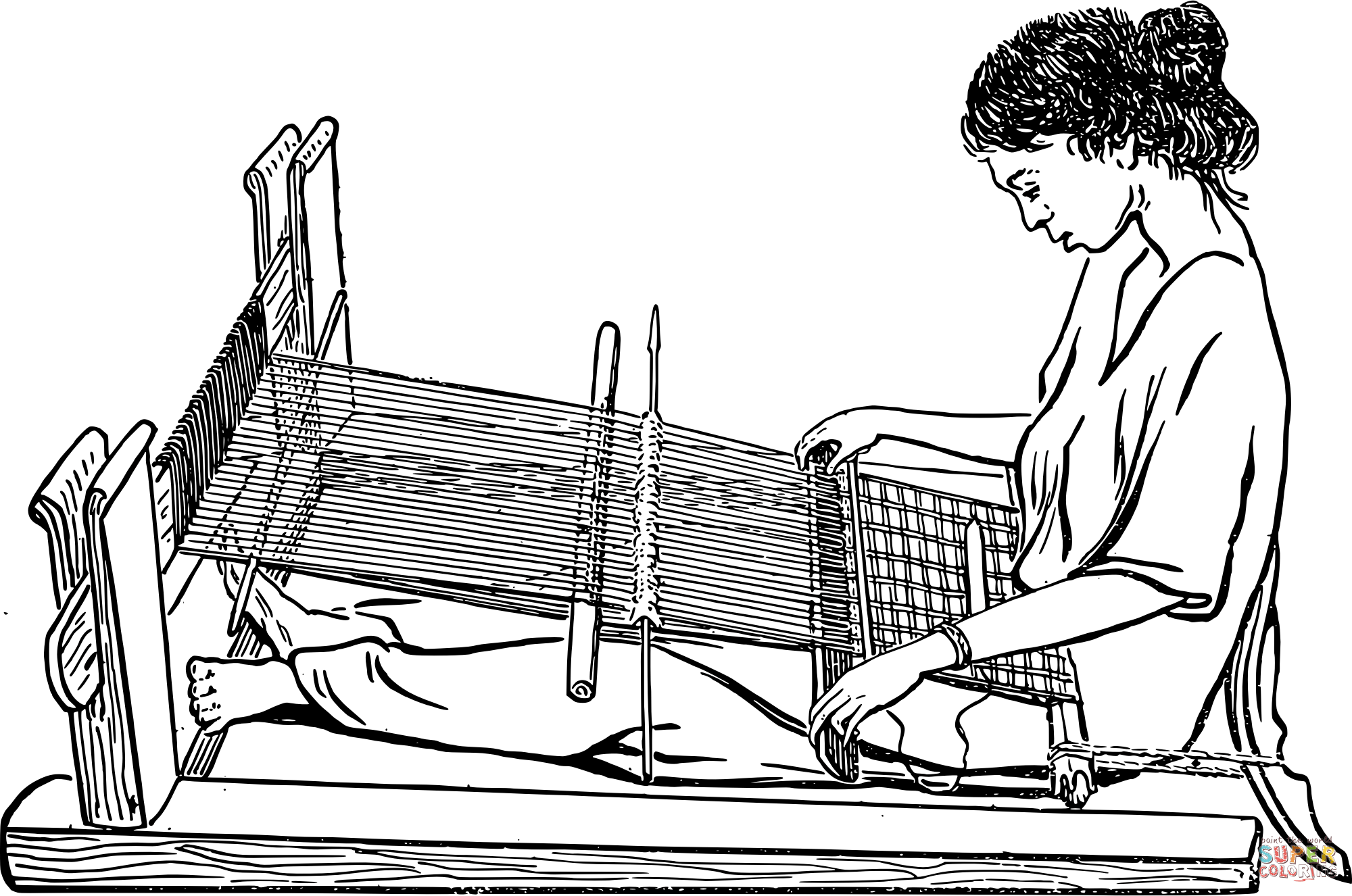 Vintage lady with a loom coloring page free printable coloring pages