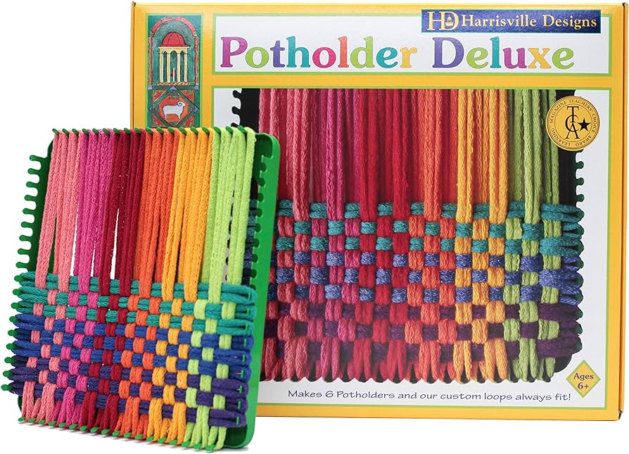 Friendly loom potholder traditional size green potholder deluxe loom kit with rainbow color cotton loops make potholders weaving crafts for kids adults made in the usa by harrisville