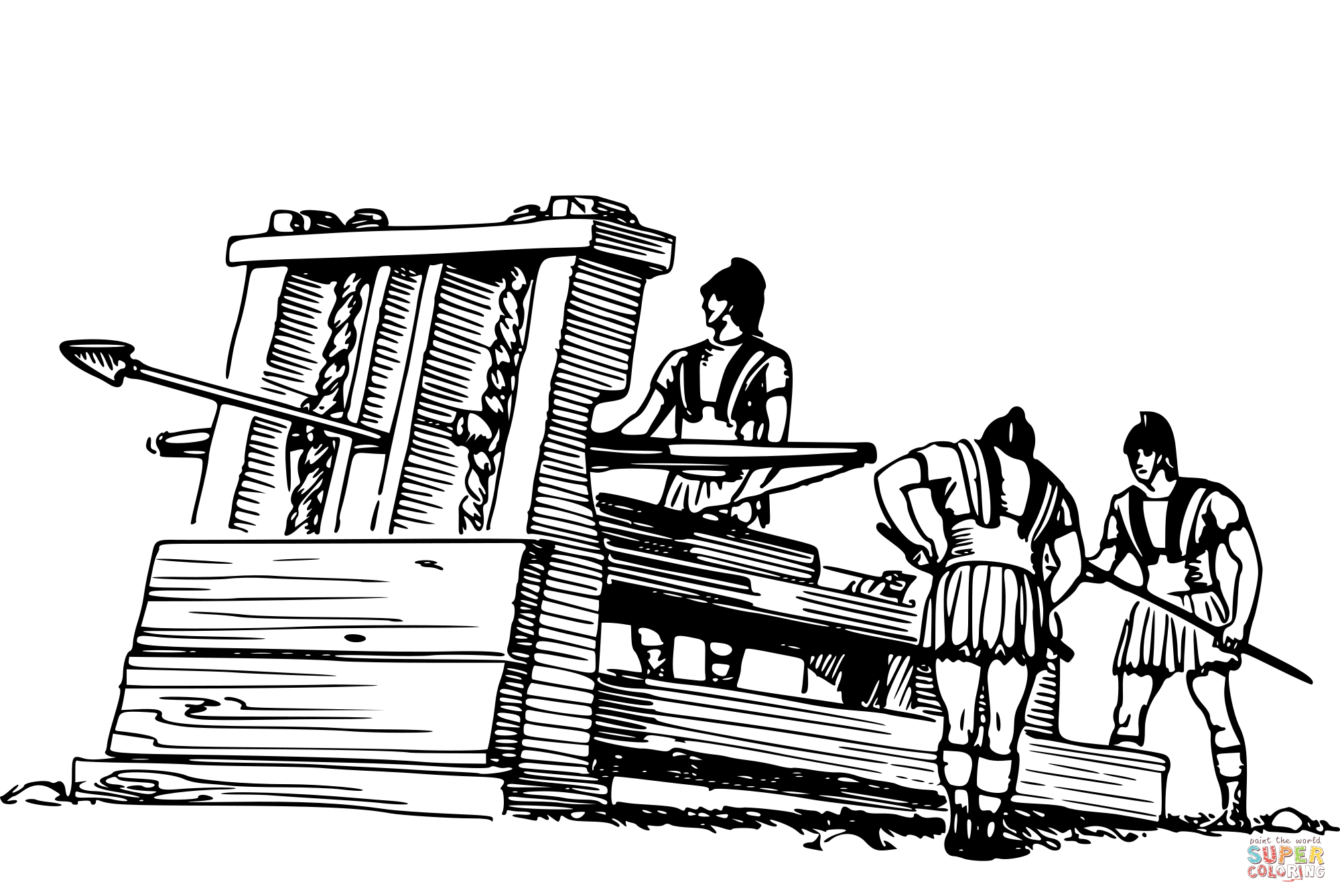 Vintage catapult coloring page free printable coloring pages