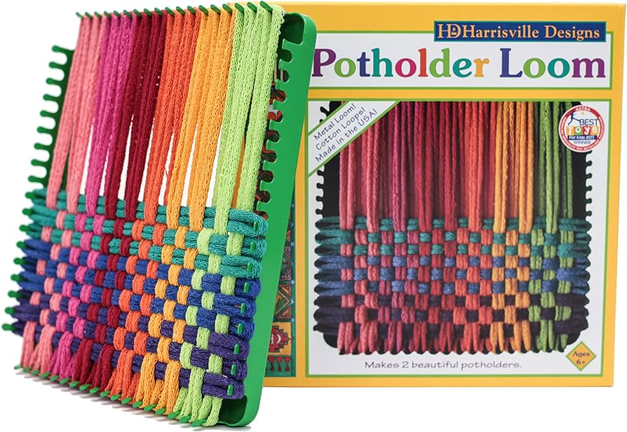 Friendly loom potholder kit green metal loom and bright rainbow color cotton loops makes potholders made in the usa by harrisville designs toys games