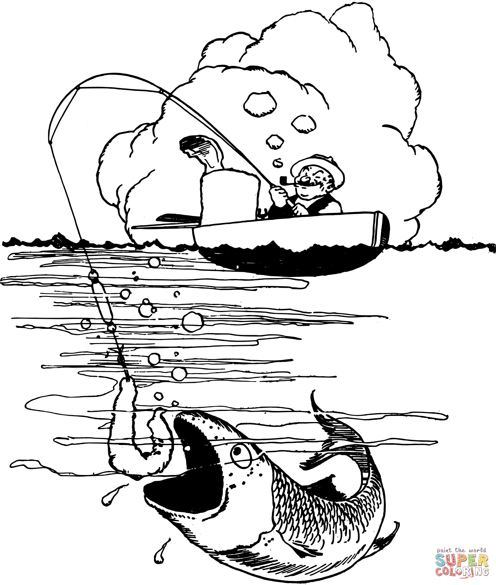 Vintage man fishing for a fish coloring page free printable coloring pages
