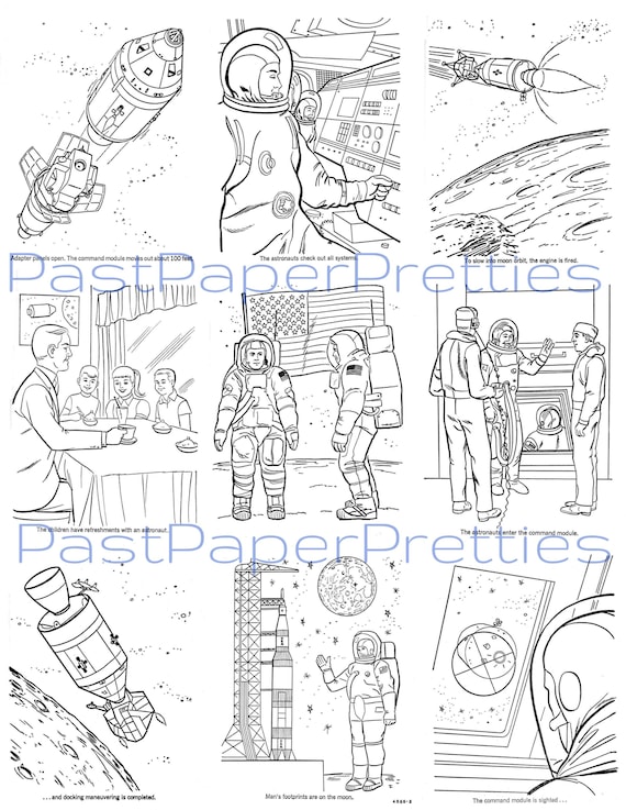 Vintage printable coloring book apollo the man on the moon c pdf instant digital download sci fi space clipart pages