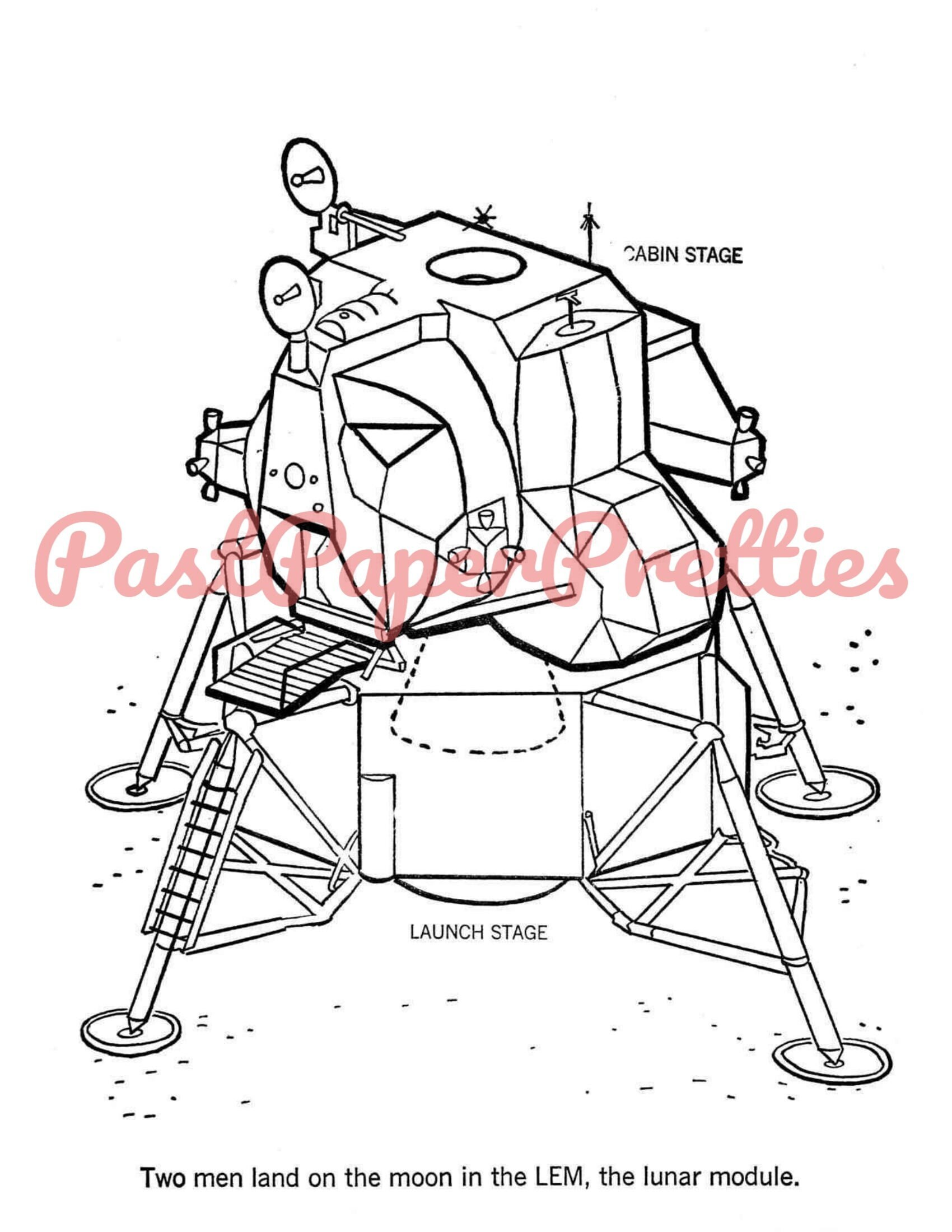 Vintage printable coloring book apollo the man on the moon c pdf instant digital download sci fi space clipart pages