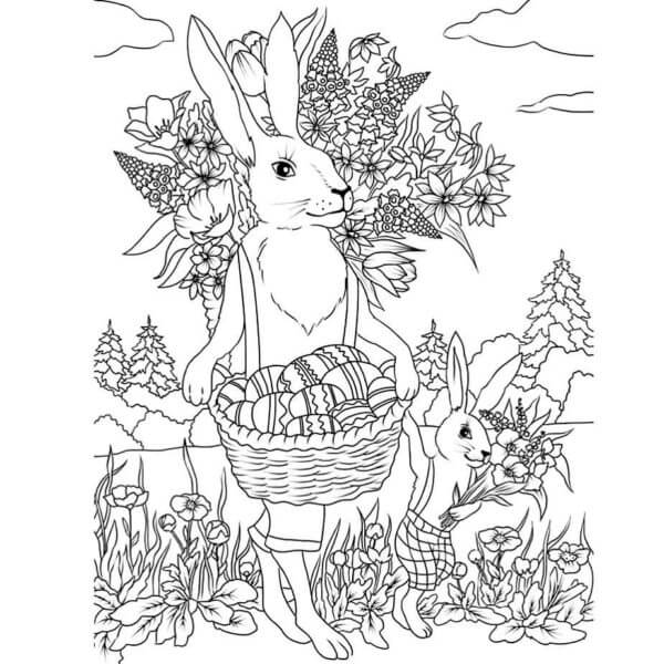 Mother rabbit hides testicles with baby coloring page